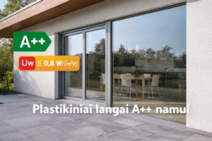 Plastikiniai langai A++ namui su didelėmis vitrinomis ir 3 stiklų paketu
